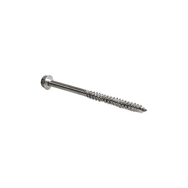 Wood Screw, 1/4 in, 6 in, Stainless Steel Hex Drive
